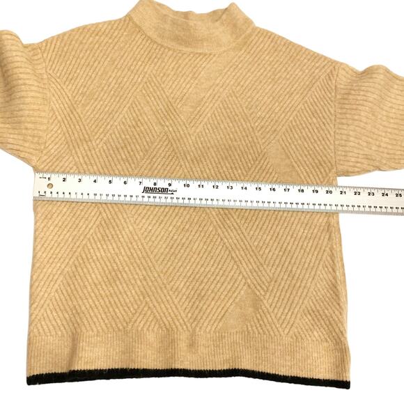Rafaella Womens Sweater Size Large Mock Neck Some Wool Camel Tan and Black Trim - Picture 6 of 10